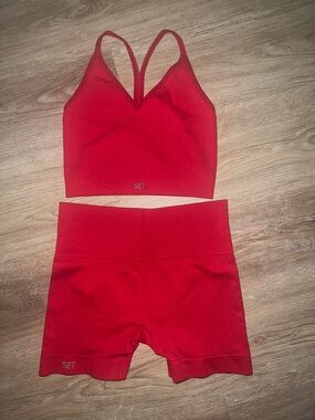 SET Active Red Sports Bra & High-Waist Shorts Set
